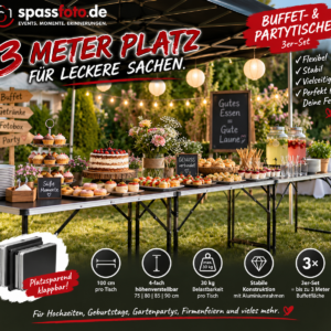 🍰 3er-Set Buffet- & Partytische – bis zu 3 Meter Platz für Deine Feier