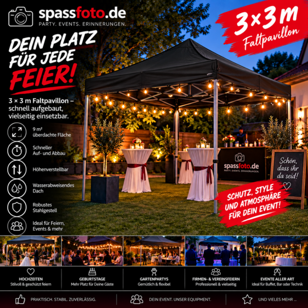 ⛺ 3 × 3 m Faltpavillon – Dein Platz für die Party